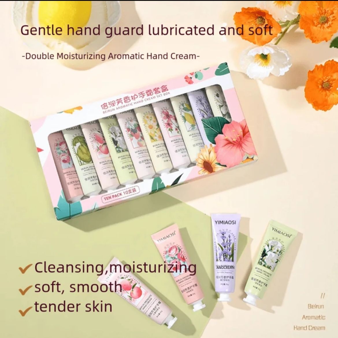 مجموعة كريمات ترطيب لليد برائحة الزهور والفواكه (10 قطع/ عبوة)