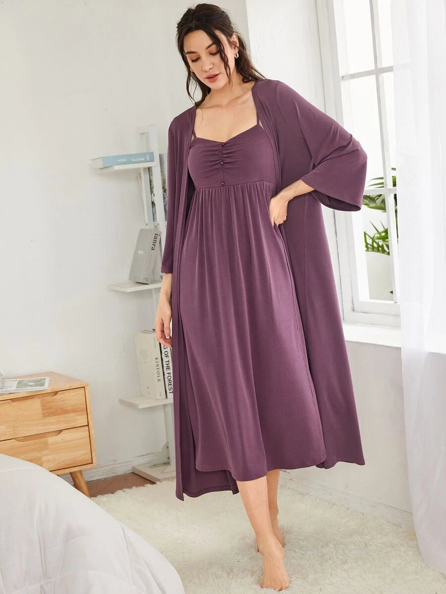 روب سادة وقميص كامي بحمالات رفيعة وكشكشة من يونيتي - شي إن