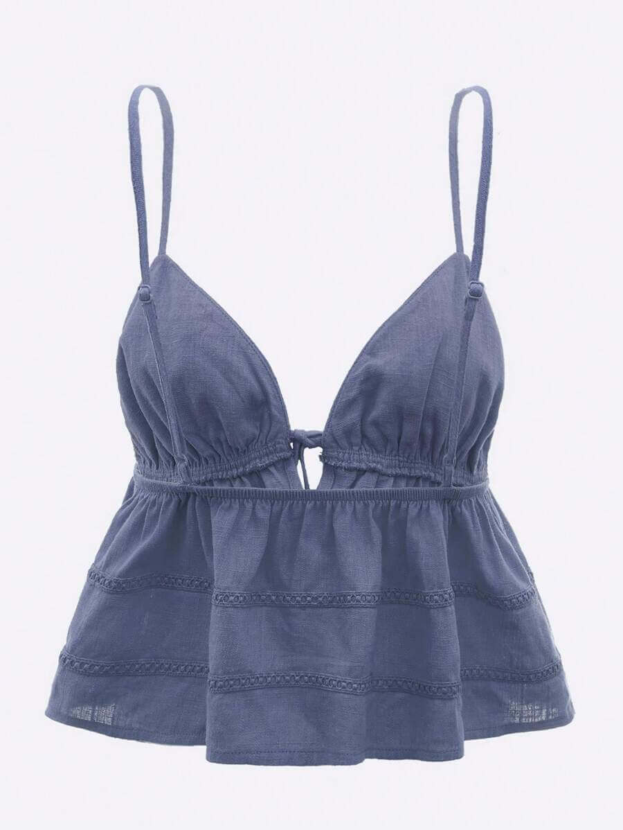 بلوزة كامي سادة برباط أمامي من SHEIN ICON