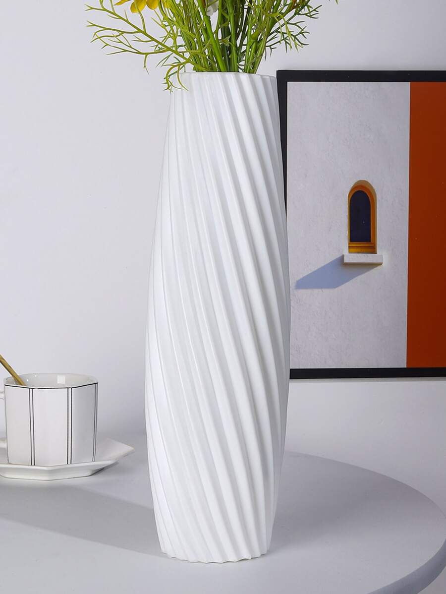 1pc White Diagonal Pattern Vase,Home Decor,Flower Vase