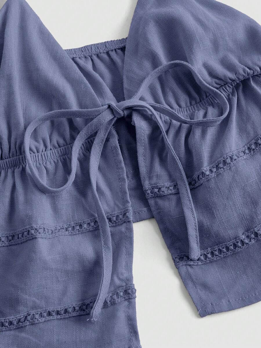 بلوزة كامي سادة برباط أمامي من SHEIN ICON