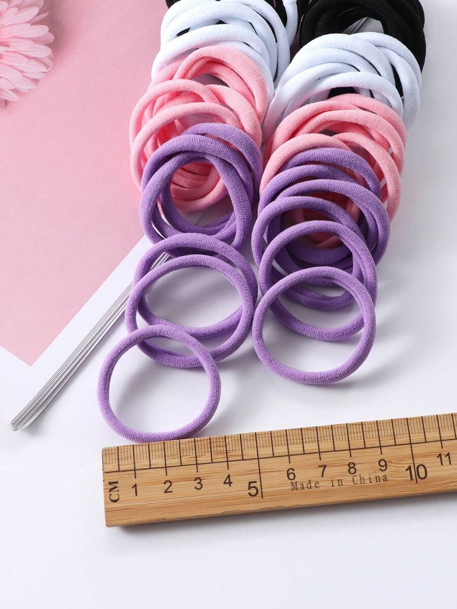 50/pcs Plain Women High Elasticity Hair Ties, Suitable For Daily Use,Pink Accessories