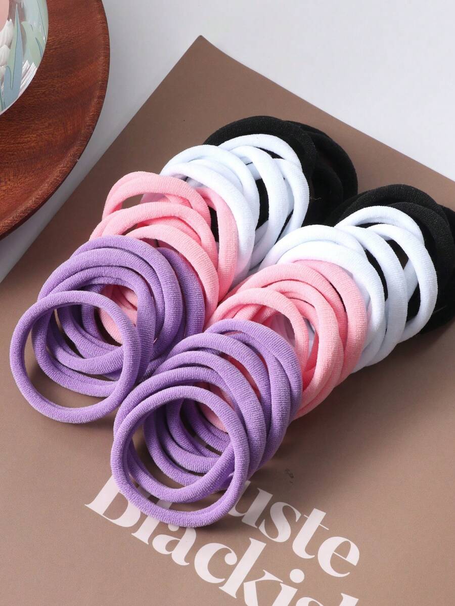 50/pcs Plain Women High Elasticity Hair Ties, Suitable For Daily Use,Pink Accessories