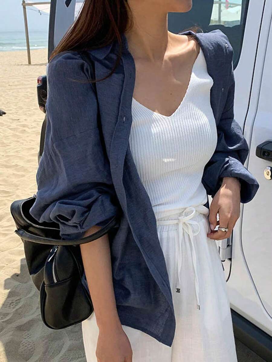 قميص نسائي بأكمام طويلة وأزرار من ديزي