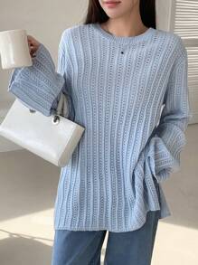 DAZY Women's Business Casual Solid Color Flare Sleeve Sweater,Long Sleeve Tops