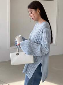 DAZY Women's Business Casual Solid Color Flare Sleeve Sweater,Long Sleeve Tops