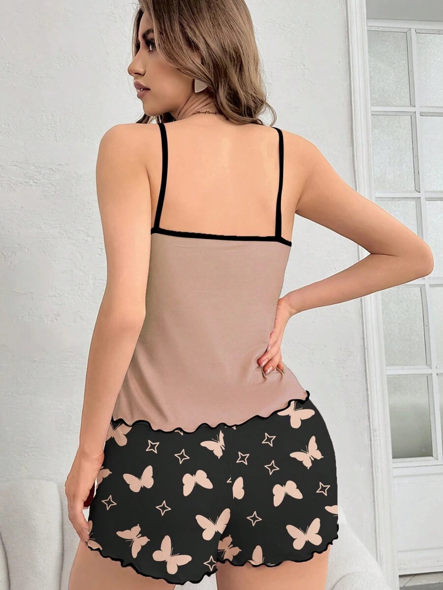Women's Heart & Butterfly Printed Cami And Shorts Pajama Set