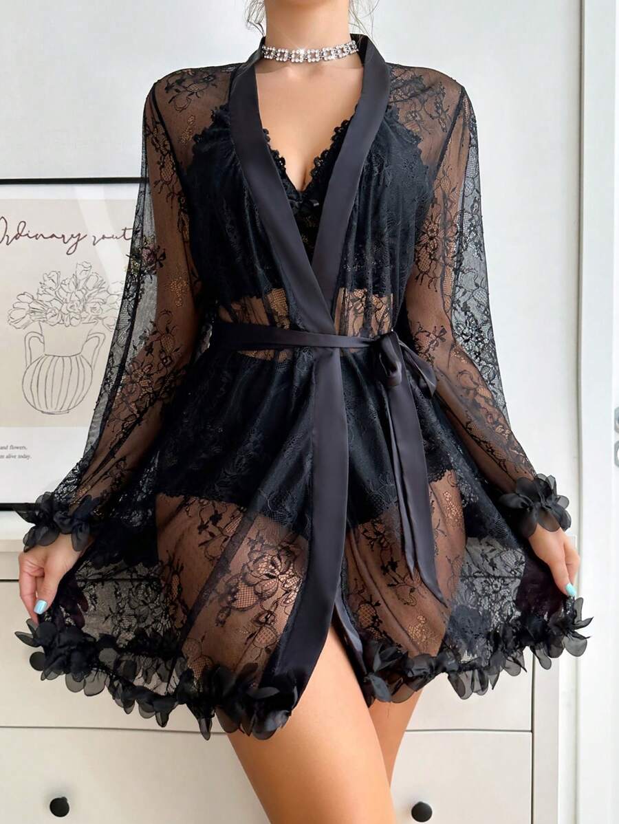 Ladies' Lace Sleepwear Set Pajama Set
