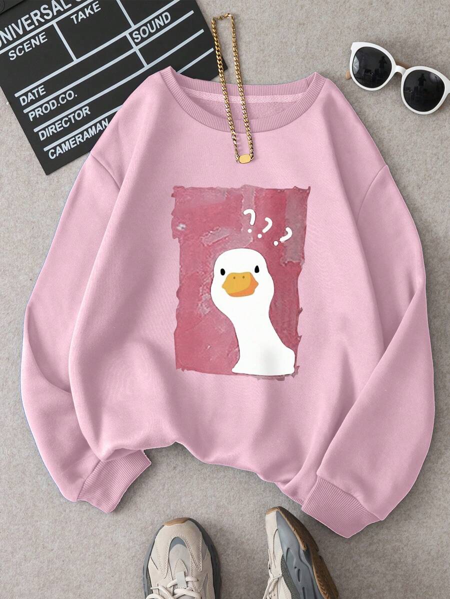 INAWLY Women's Cartoon Printed Fleece Sweatshirt