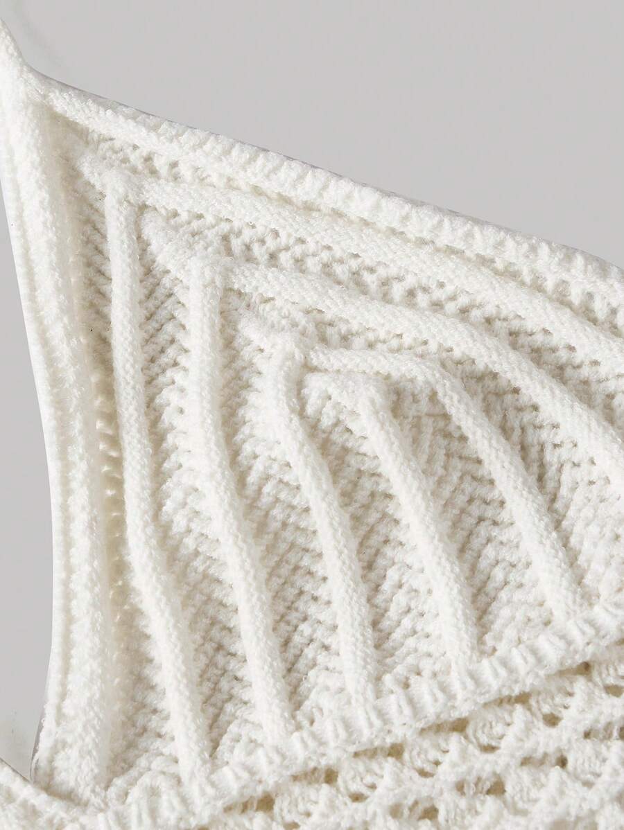 توب نسائي محبوك بلون سادة بتصميم V-Neck وحمالة حول الرقبة من SHEIN MOD