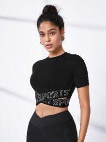 SHEIN Sport Studio Contrast Mesh Raglan Sleeve Sports Teeworkout Tank Top