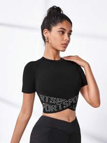 SHEIN Sport Studio Contrast Mesh Raglan Sleeve Sports Teeworkout Tank Top