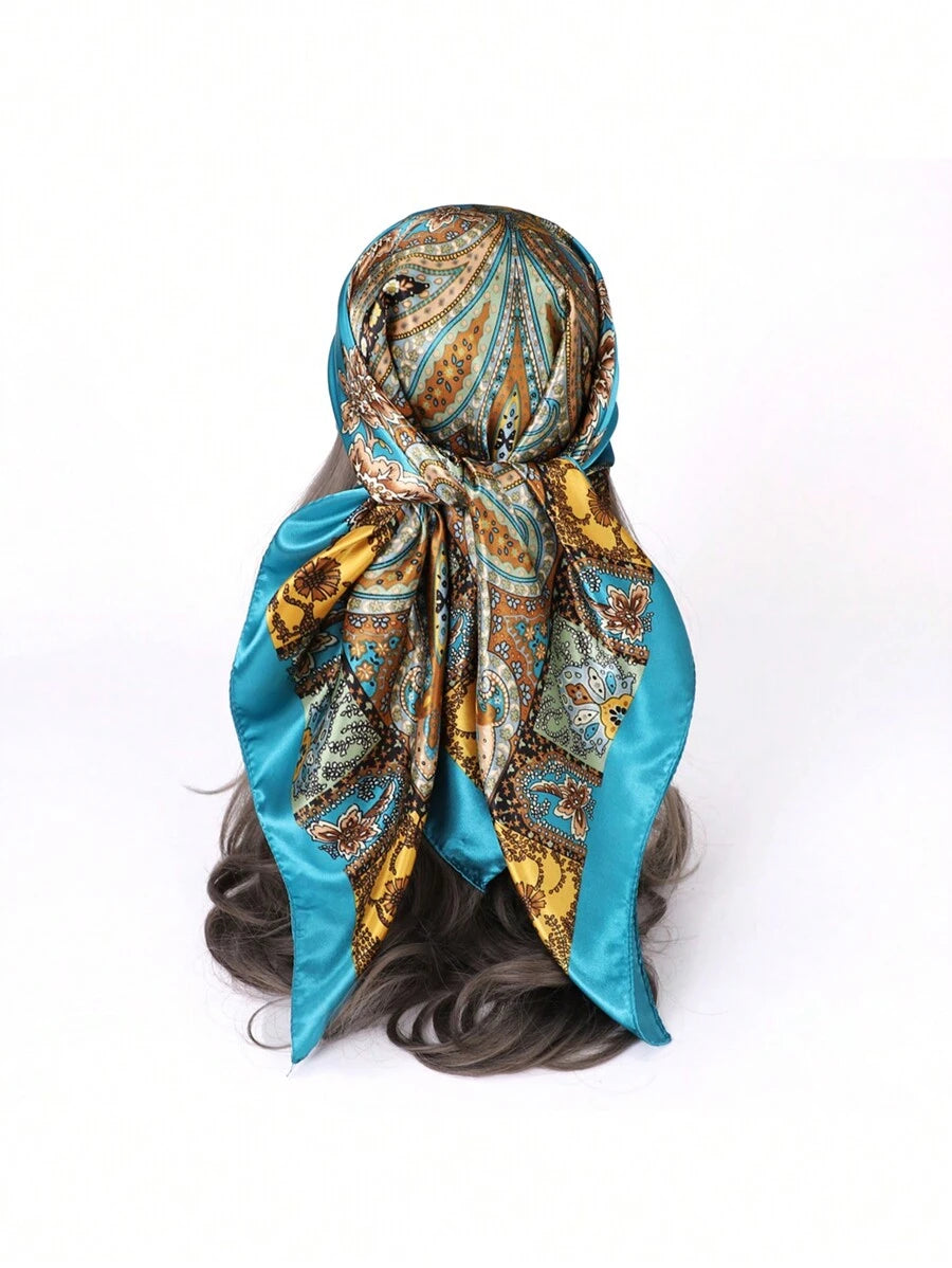 وشاح رأس نسائي مربع من الساتان – بطبعة البايزلي