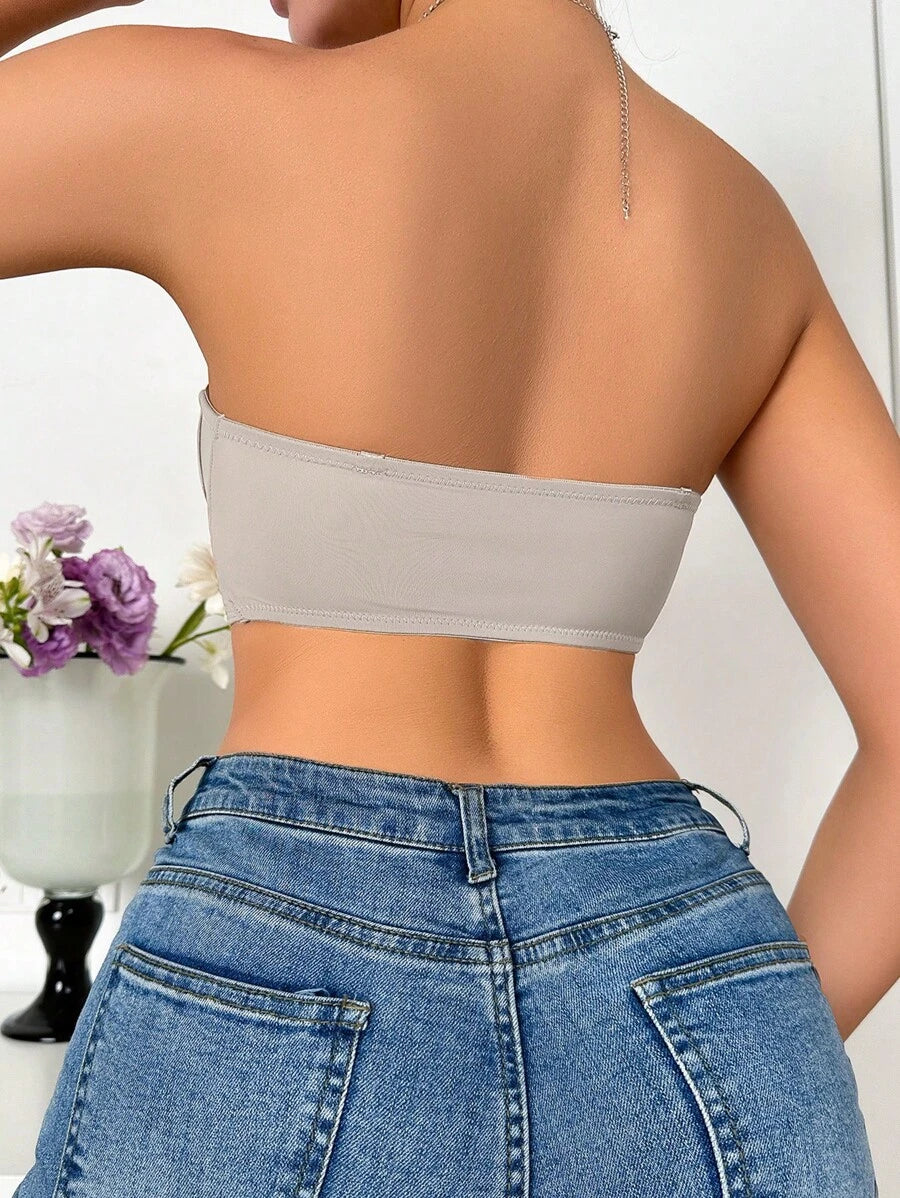 Solid Color Strapless Seamless Comfortable Front Buckle Bra Top