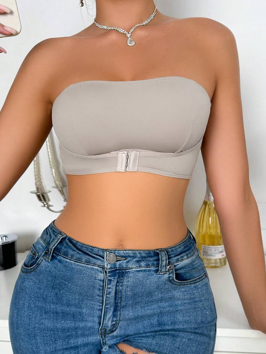 Solid Color Strapless Seamless Comfortable Front Buckle Bra Top