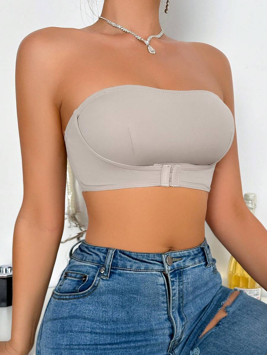 Solid Color Strapless Seamless Comfortable Front Buckle Bra Top