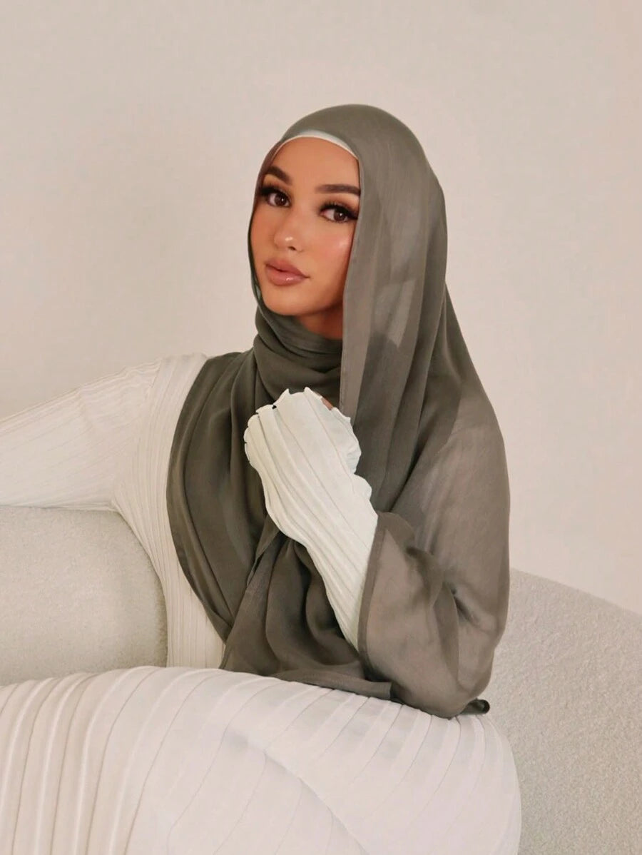 1pc Women's Solid Color Soft Breathable Elegant Long Hijab Scarf
