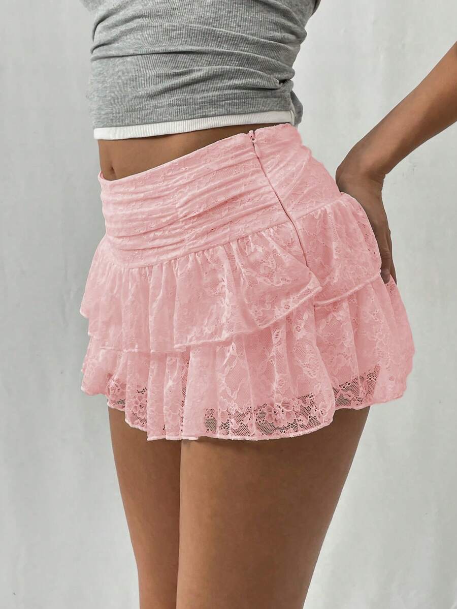تنورة قصيرة نسائية EgrlEra صيفية – بلون سادة مع دانتيل، إطلالة Y2K