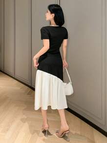 DAZY SHEIN X Hannahelzahed Women's Elegant Colorblock Patchwork Dress