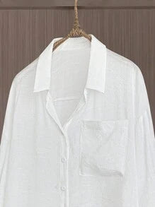 SHEIN LUNE Plus Size Casual Solid Color Turn-Down Collar Shirt, Simple & Elegant