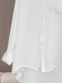 SHEIN LUNE Plus Size Casual Solid Color Turn-Down Collar Shirt, Simple & Elegant