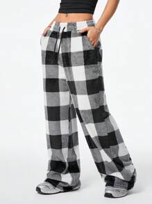 Coolane Women's Fall Casual Front Tie Plaid Pocket Trousers