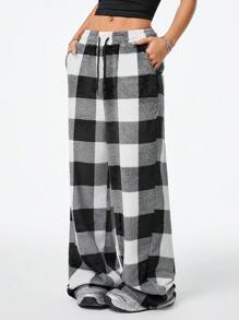 Coolane Women's Fall Casual Front Tie Plaid Pocket Trousers
