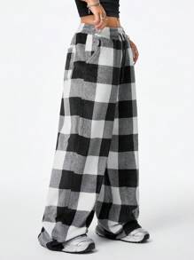 Coolane Women's Fall Casual Front Tie Plaid Pocket Trousers