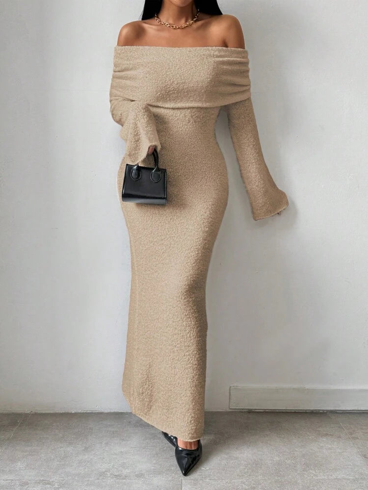 فستان تريكو محكم من shein– بأكمام قصيرة ونسج خشن للنساء