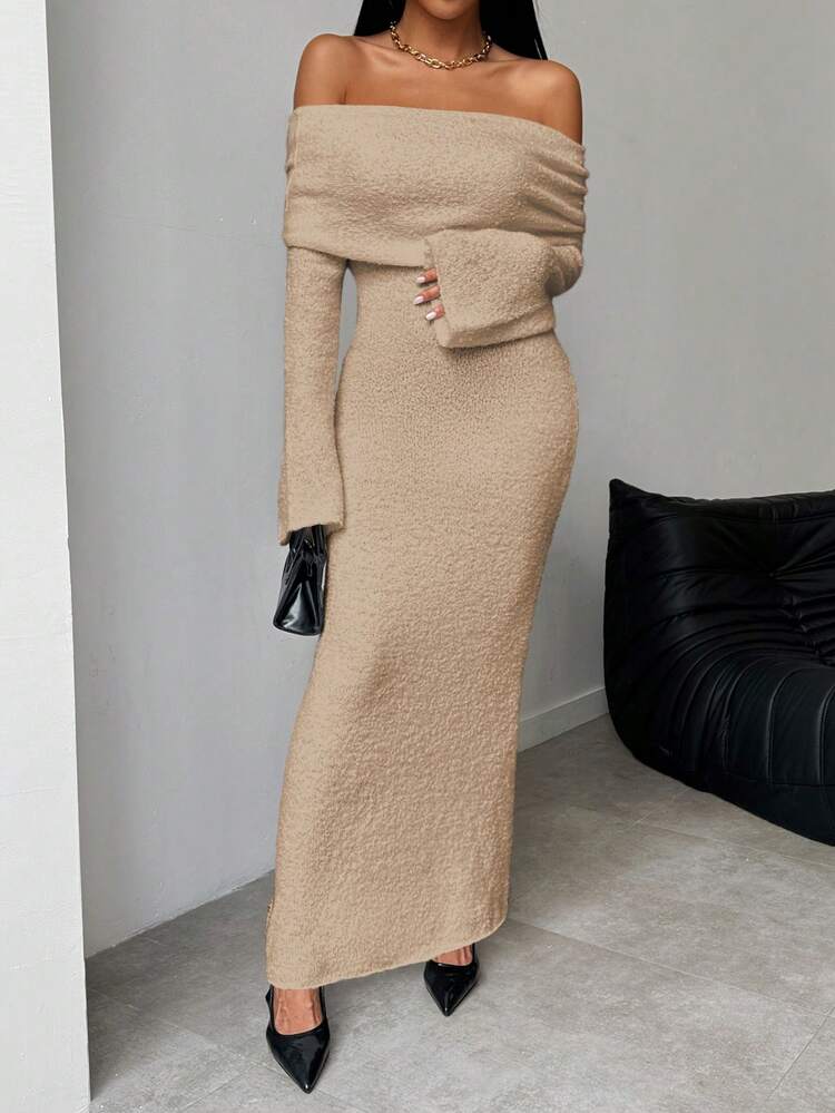 فستان تريكو محكم من shein– بأكمام قصيرة ونسج خشن للنساء