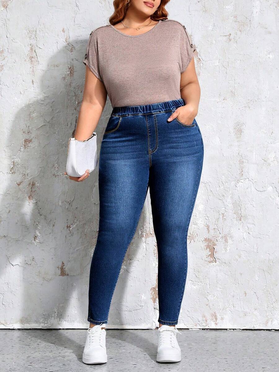 جينز إيميري روز للمقاسات الكبيرة – خصر مطاطي وجيوب متعددة، كاجوال وأنيق