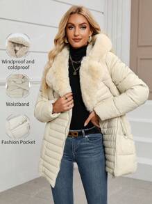 جاكيت نسائي شتوي من البولي يوريثان والقطن الصناعي بإبزيم