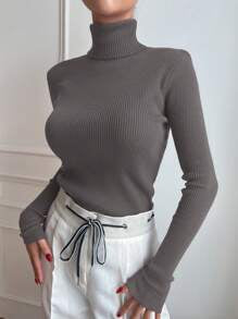 DAZY Women's Solid Color Turtleneck Long Sleeve Slim Fit Sweater