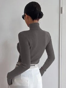 DAZY Women's Solid Color Turtleneck Long Sleeve Slim Fit Sweater