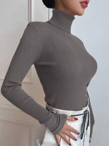 DAZY Women's Solid Color Turtleneck Long Sleeve Slim Fit Sweater