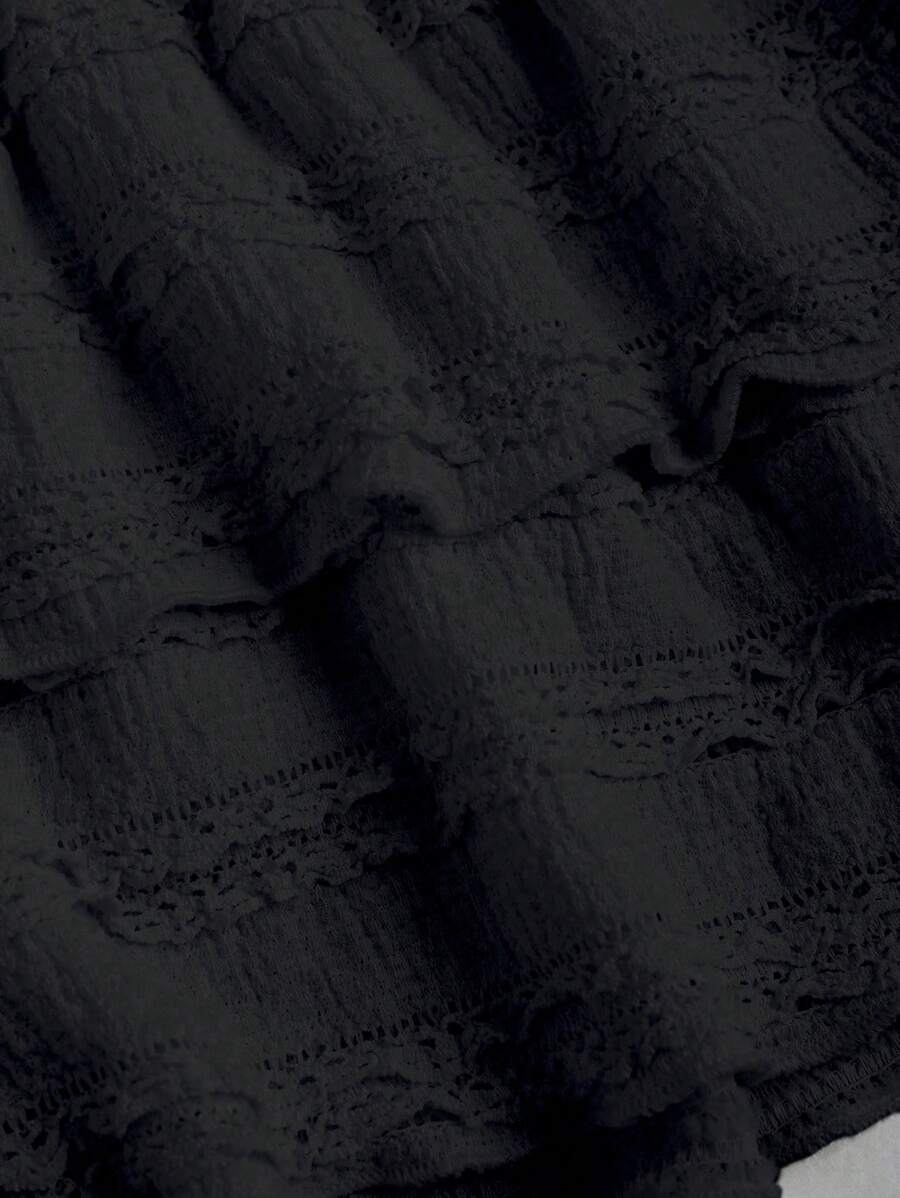 تنورة سويترا قصيرة Y2K بلون سادة – بتصميم مكشكش من القماش المحبوك