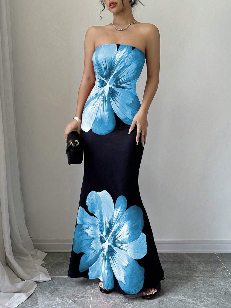 فستان إلينزجا الأنبوبي الملائم بدون أكمام بطبعة زهور