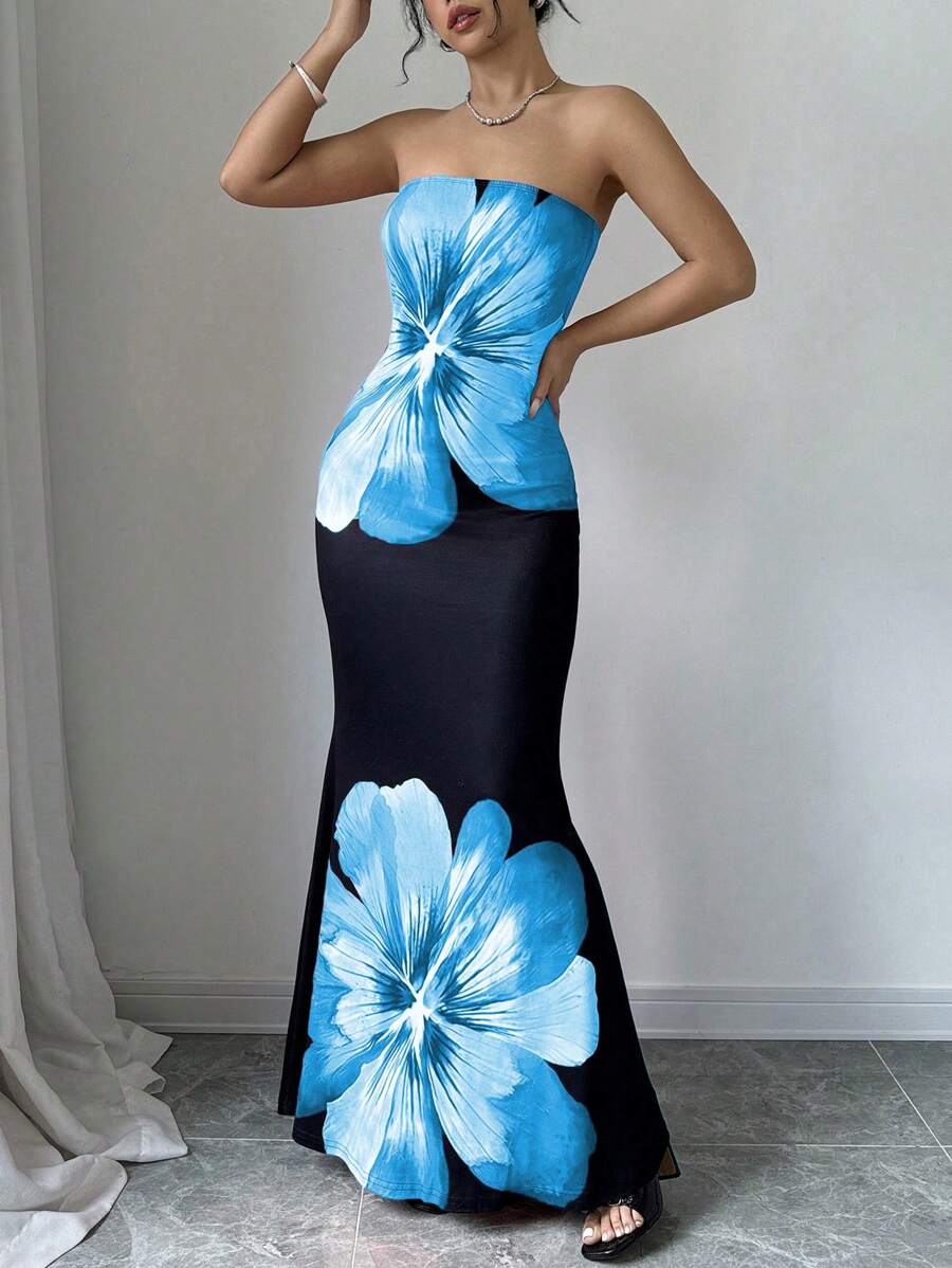 فستان إلينزجا الأنبوبي الملائم بدون أكمام بطبعة زهور