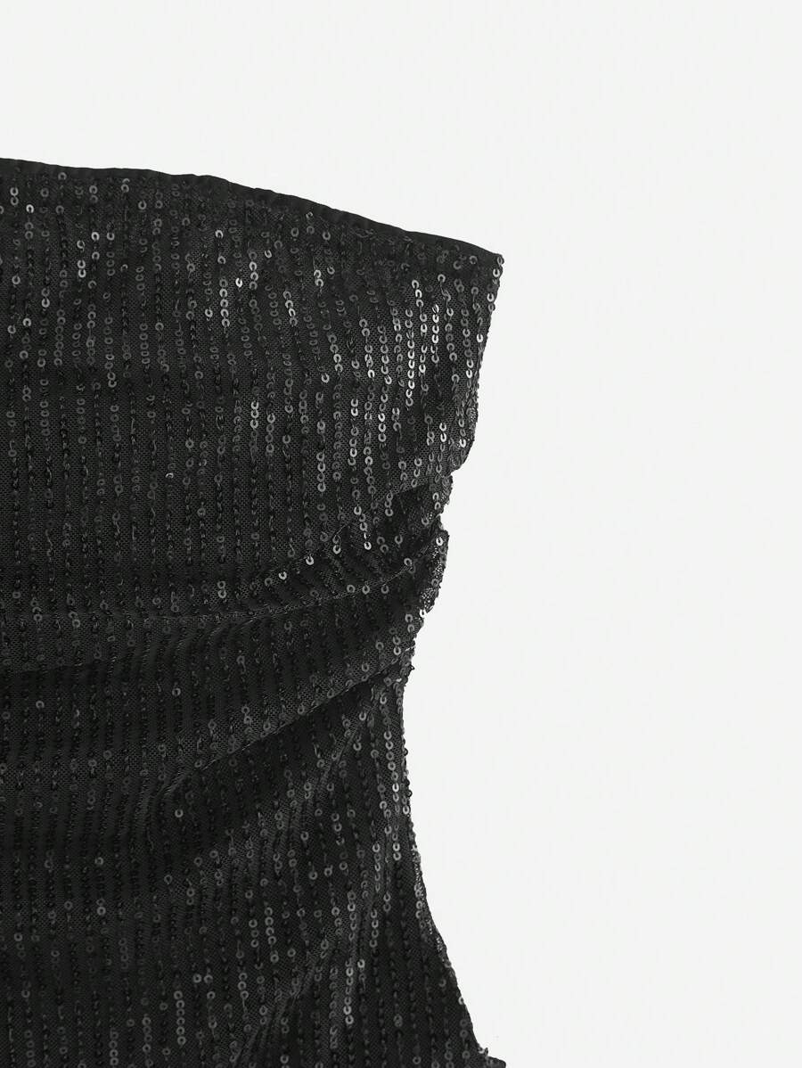 توب نسائي أسود من SHEIN EZwear بلون سادة مع تطريز لامع بالترتر