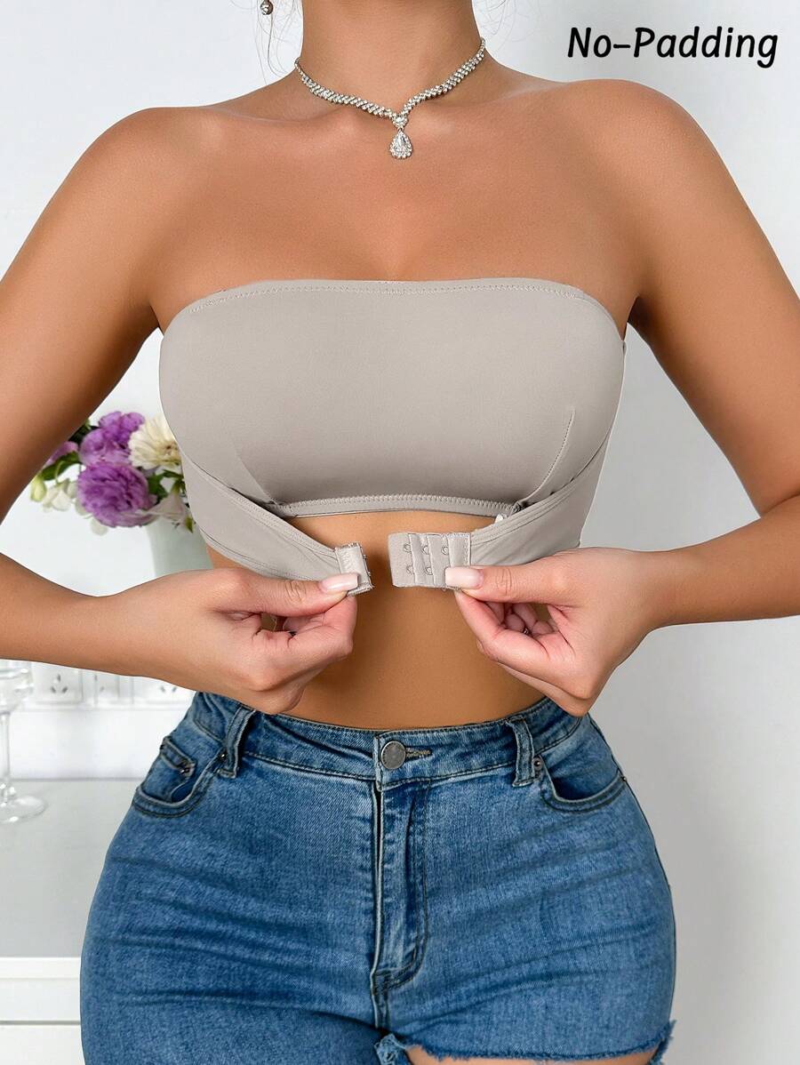 Solid Color Strapless Seamless Comfortable Front Buckle Bra Top