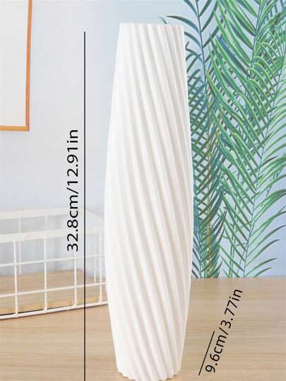 1pc White Diagonal Pattern Vase,Home Decor,Flower Vase
