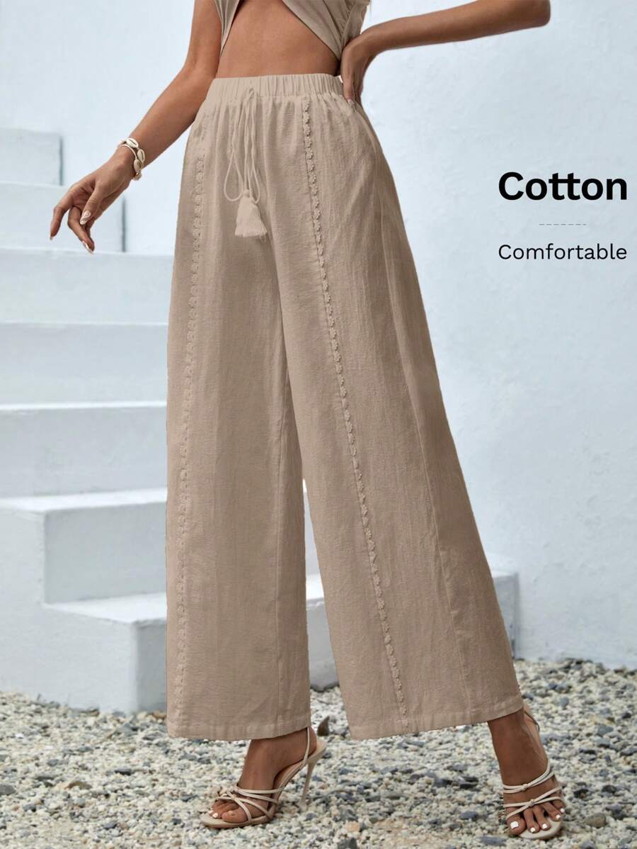 بنطلون نسائي طويل فضفاض بطبعات زهور صيفية من SHEIN VCAY بساق واسعة