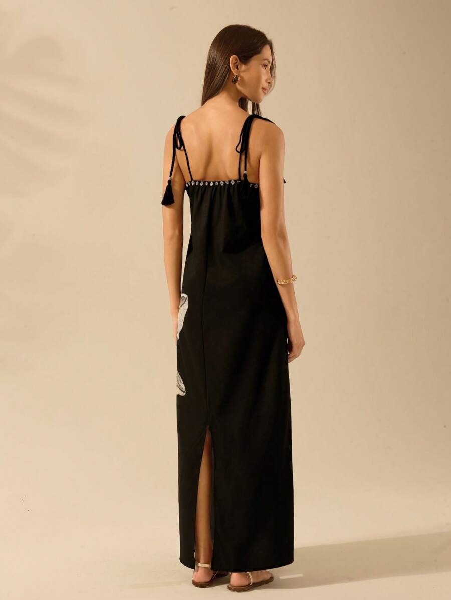 فستان كاجول نسائي بوهو – بدون أكمام بطبعة نخيل استوائي