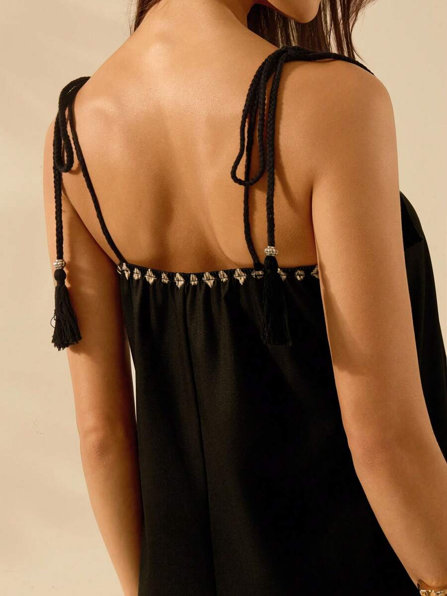 فستان كاجول نسائي بوهو – بدون أكمام بطبعة نخيل استوائي