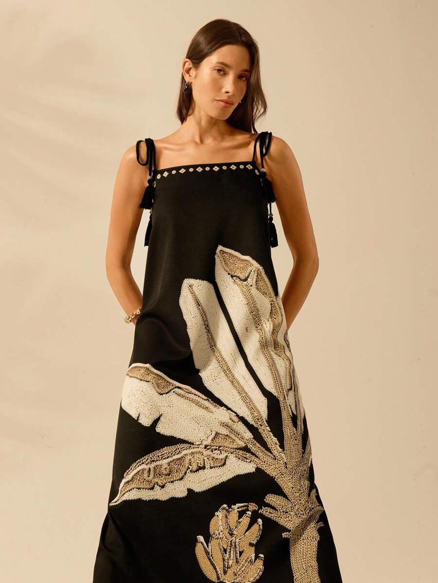 فستان كاجول نسائي بوهو – بدون أكمام بطبعة نخيل استوائي