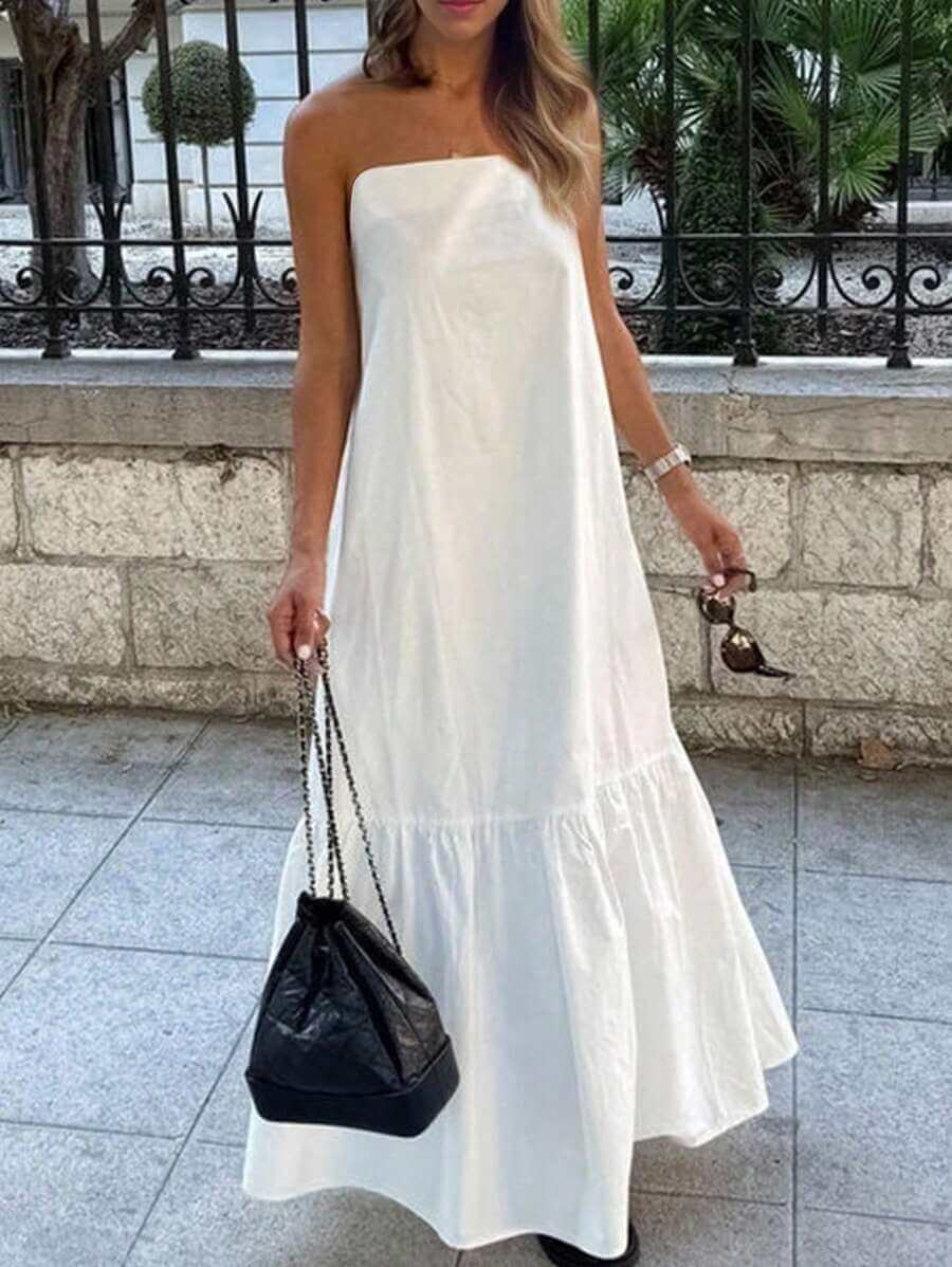 فستان نسائي بسيط كاجوال من INAWLY بلون سادة