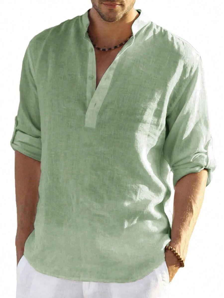 قميص رجالي بسيط وعملي بياقة واقفة (قطعة واحدة)