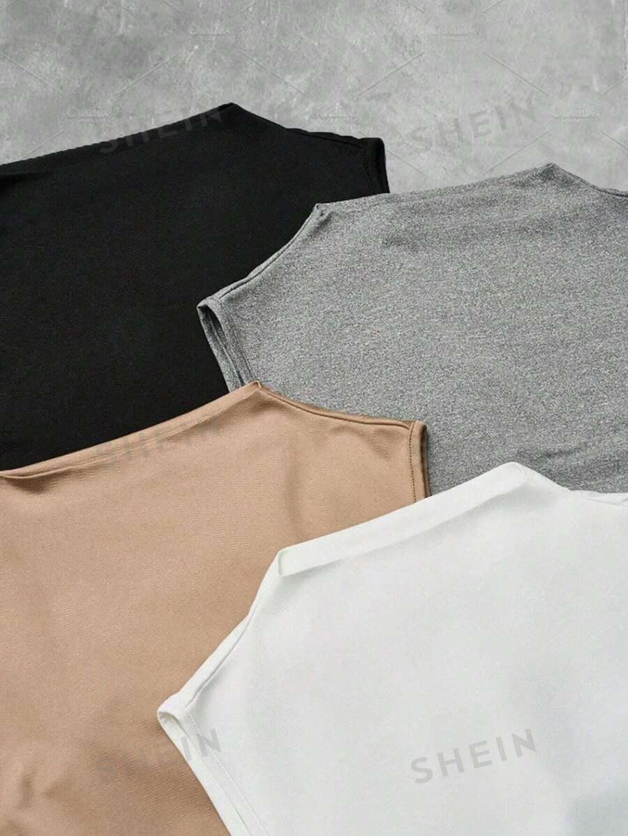 قميص للسيدات 4 قطع ذو طيات بلون سادة منShein