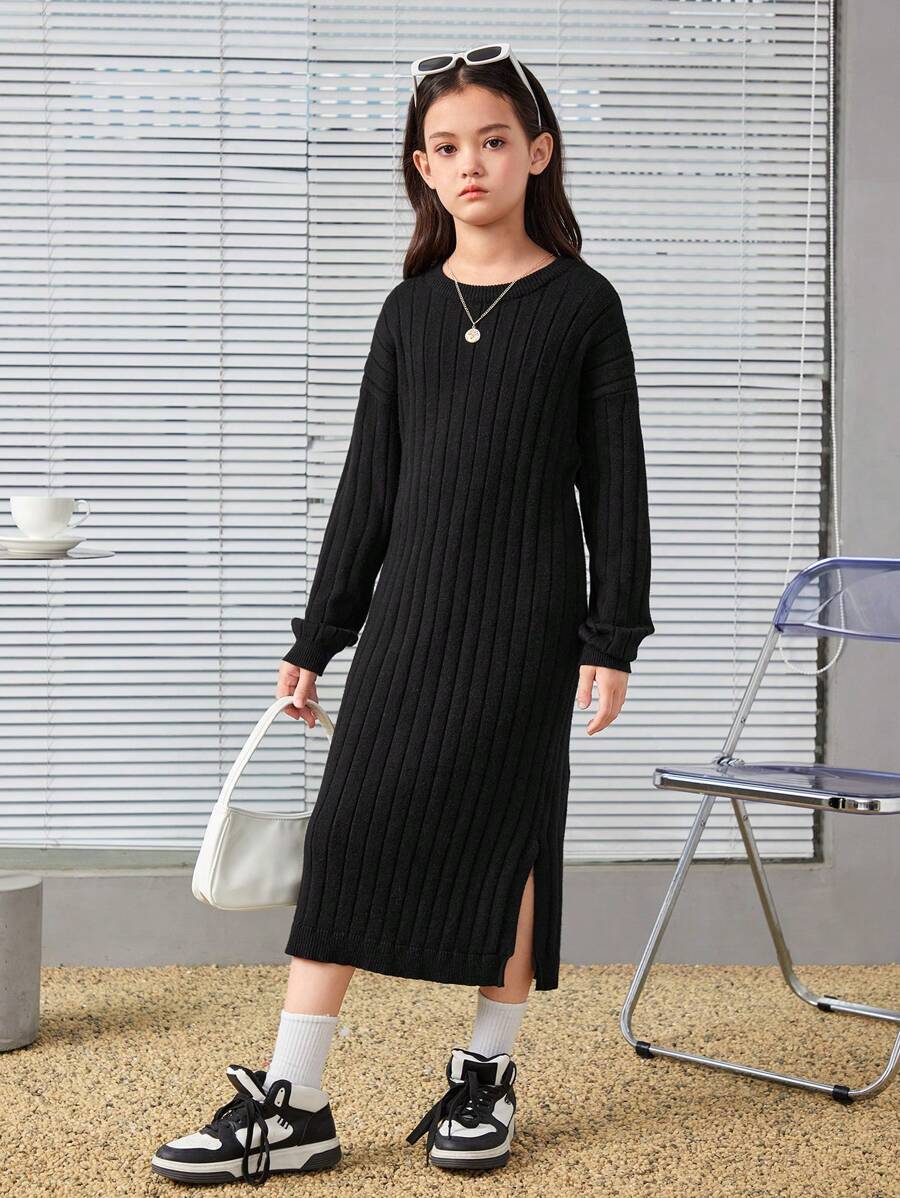 فستان بناتى صوف منخفض الاكتاف منShein