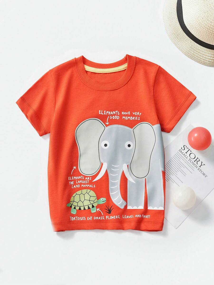 تي شيرت بأكمام قصيرة بطباعة فيل كرتوني 5سنوات